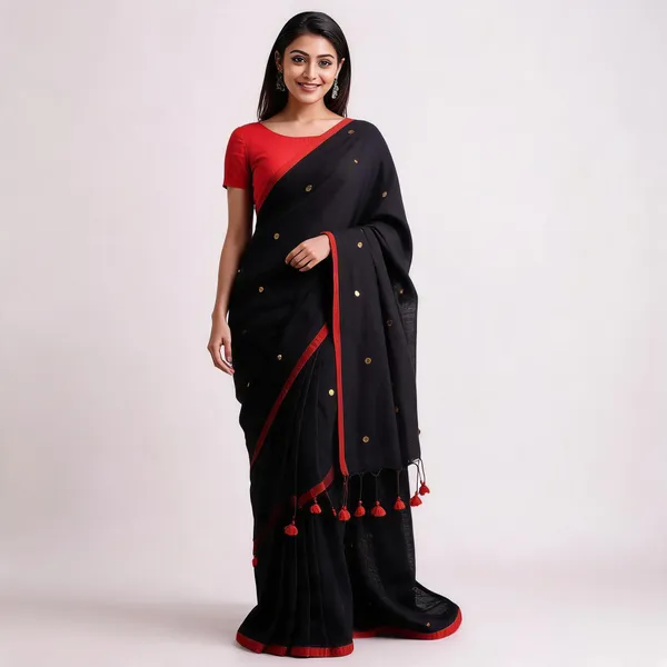 Khadi_Cotton_Sarees_Black_With_Red