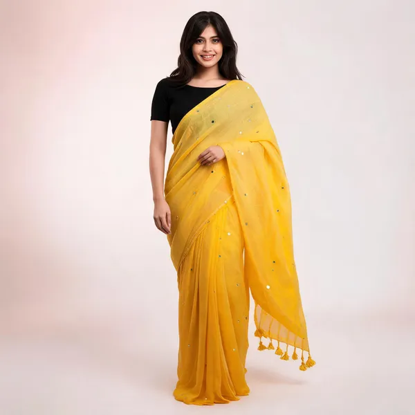 Khadi_Cotton_Sarees_Yellow_Polka