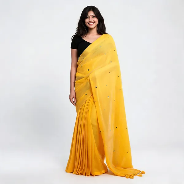 Khadi_Cotton_Sarees_Yellow_Polka