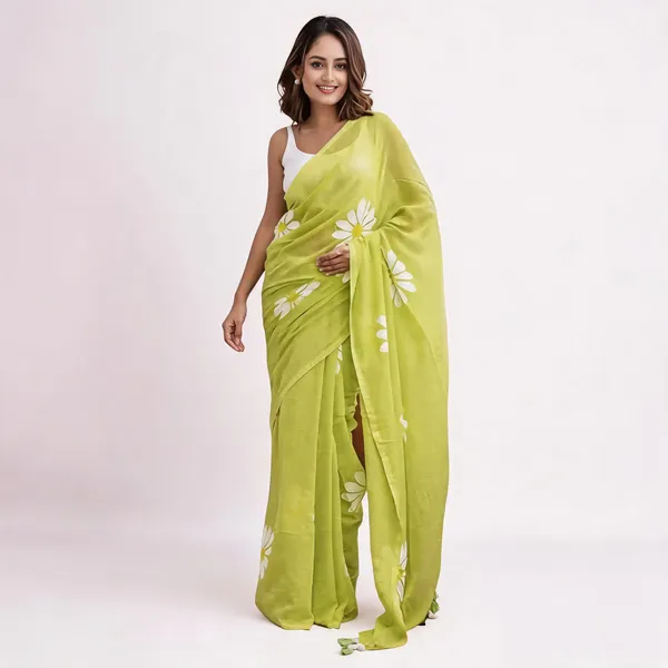 Linen_Sarees_With_Tassels_Parrot_Green
