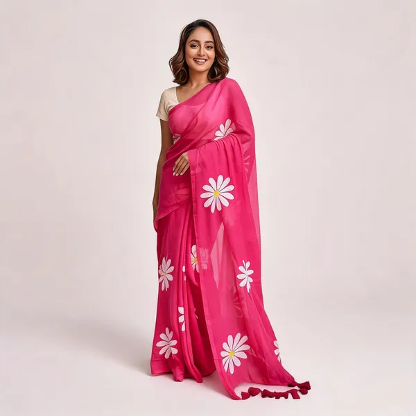Linen_Sarees_With_Tassels_Rani_Pink