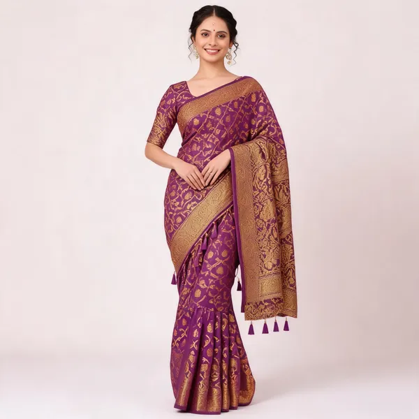 Self_Design_Patola_Cotton_Silk_Sarees_Magenta