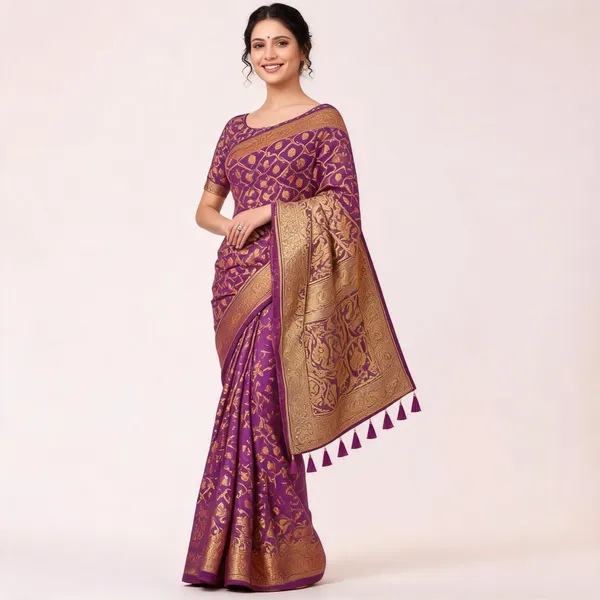 Self_Design_Patola_Cotton_Silk_Sarees_Magenta