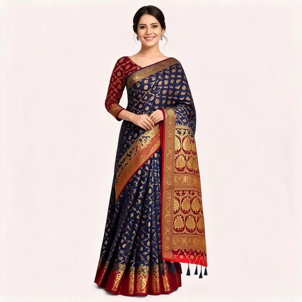 Self_Design_Patola_Cotton_Silk_Sarees_Navy_Blue