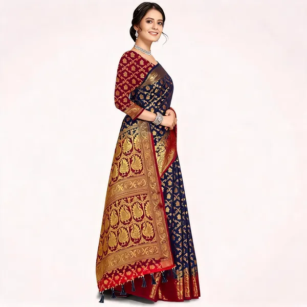 Self_Design_Patola_Cotton_Silk_Sarees_Navy_Blue