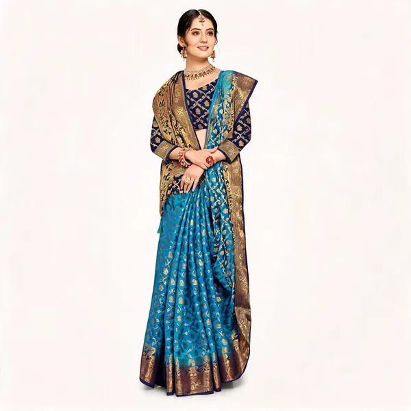 Self_Design_Patola_Cotton_Silk_Sarees_Blue