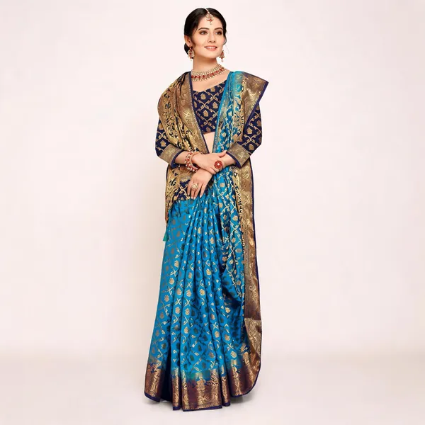 Self_Design_Patola_Cotton_Silk_Sarees_Blue