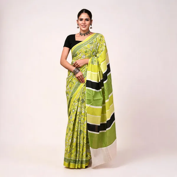 Cotton_Mulmul_Sarees_With_Blouse_Piece_Yellow_Cotton_Adults