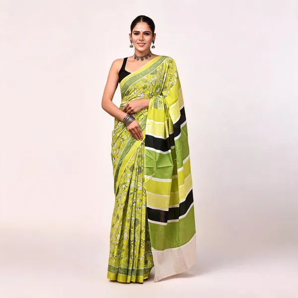 Cotton_Mulmul_Sarees_With_Blouse_Piece_Yellow_Cotton_Adults