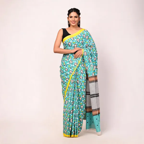 Cotton_Mulmul_Sarees_With_Blouse_Piece_Bottle_Green_Cotton_Adults