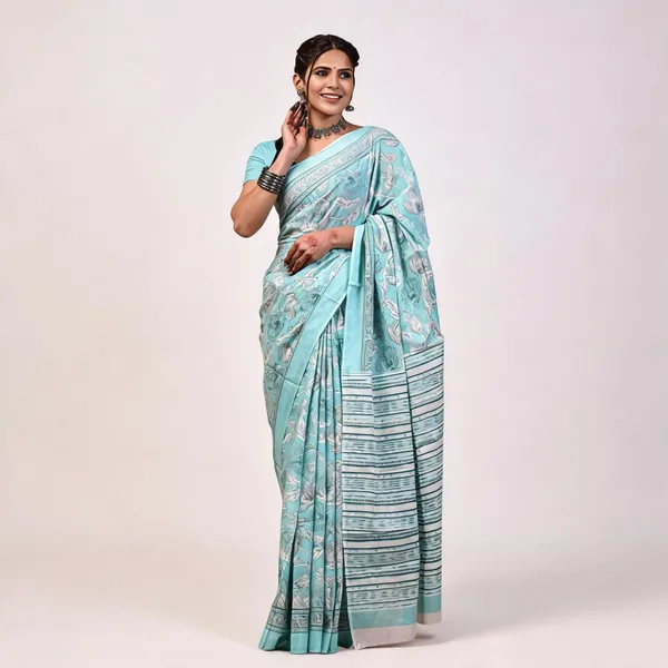 Cotton_Mulmul_Sarees_With_Blouse_Piece_Light_Blue_Cotton_Adults