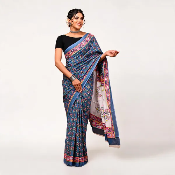 Cotton_Mulmul_Sarees_With_Blouse_Piece_Blue_Cotton_Adults