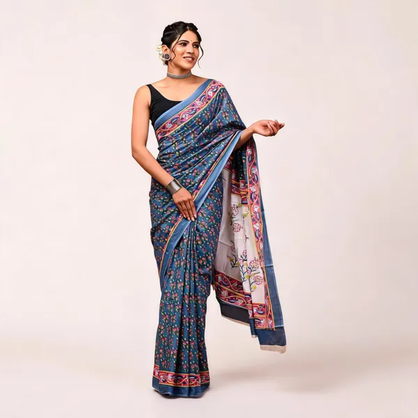 Cotton_Mulmul_Sarees_With_Blouse_Piece_Blue_Cotton_Adults