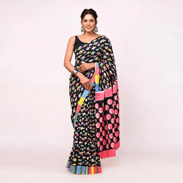 Cotton_Mulmul_Sarees_With_Blouse_Piece_Black_Cotton_Adults