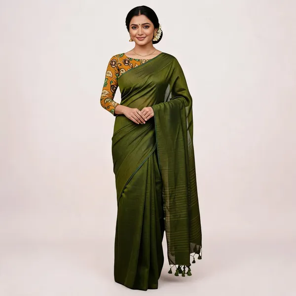 Pure_Khadi_Soft_Cotton_Sarees_Green_Cotton_Adults