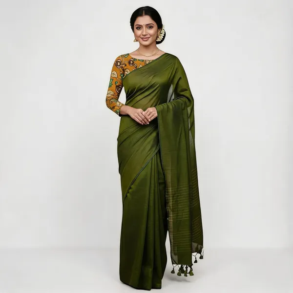 Pure_Khadi_Soft_Cotton_Sarees_Green_Cotton_Adults