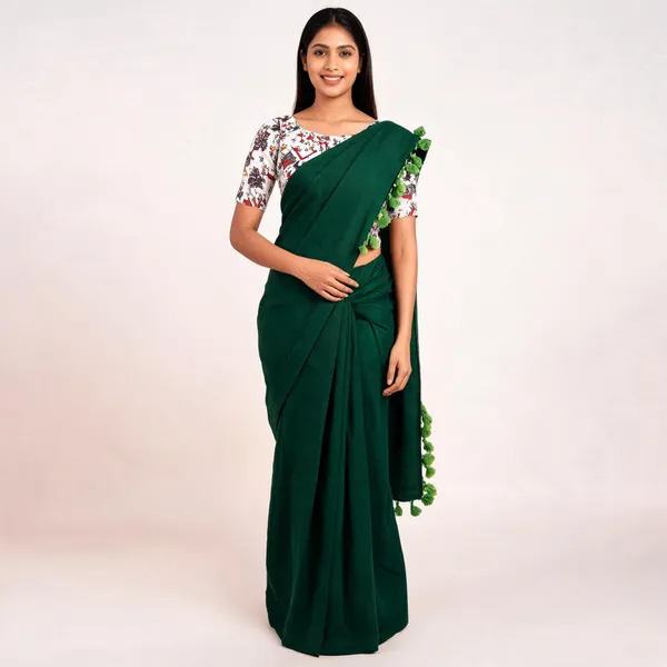 Pure_Khadi_Soft_Cotton_Sarees_Dark_Green_Cotton_Female