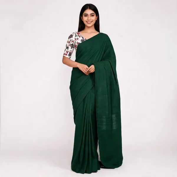 Pure_Khadi_Soft_Cotton_Sarees_Dark_Green_Cotton_Female