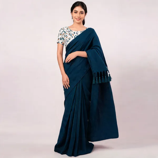 Pure_Khadi_Soft_Cotton_Sarees_Peacock_Blue_Cotton_Female