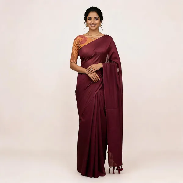 Elegant_Woven_Saree_With_Tassels_Maroon_Cotton_Female