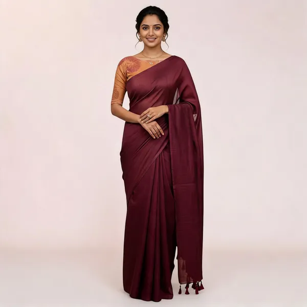 Elegant_Woven_Saree_With_Tassels_Maroon_Cotton_Female