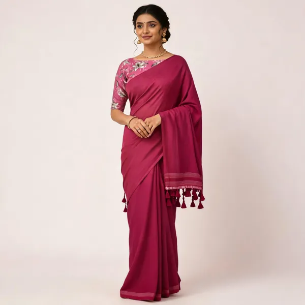 Elegant_Woven_Saree_With_Tassels_Pink_Cotton_Female