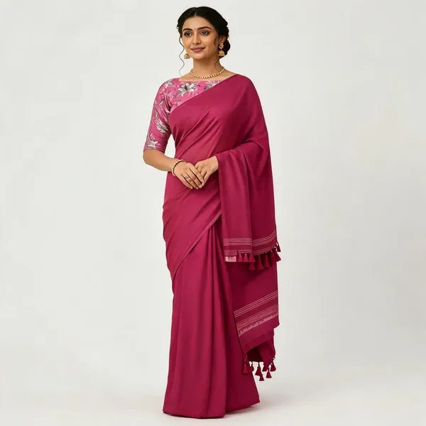 Elegant_Woven_Saree_With_Tassels_Pink_Cotton_Female