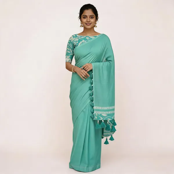 Elegant_Woven_Saree_With_Tassels_Mint_Green_Cotton_Female