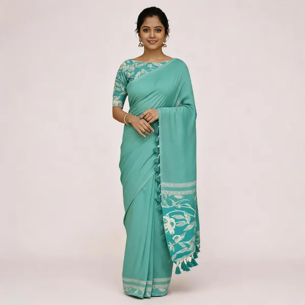 Elegant_Woven_Saree_With_Tassels_Mint_Green_Cotton_Female