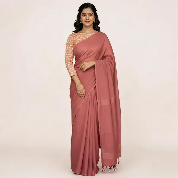 Elegant_Woven_Saree_With_Tassels_Peach_Cotton_Female