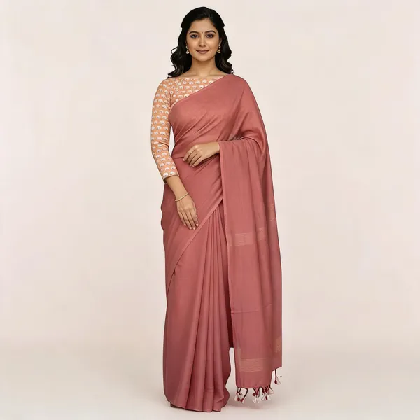 Elegant_Woven_Saree_With_Tassels_Peach_Cotton_Female