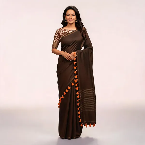 Elegant_Woven_Saree_With_Tassels_Brown_Cotton_Female