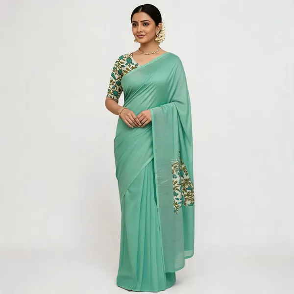 Elegant_Woven_Saree_With_Tassels_Teal_Green_Cotton_Female