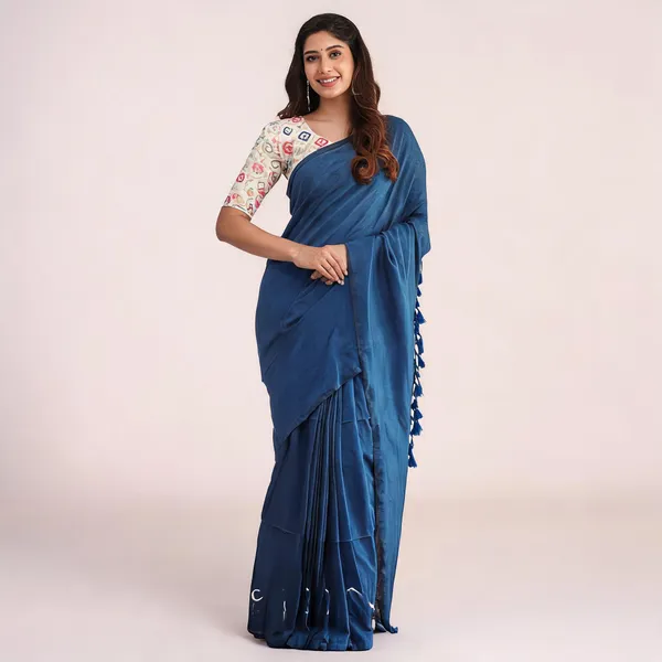 Elegant_Woven_Saree_With_Tassels_Navy_Blue_Cotton_Female