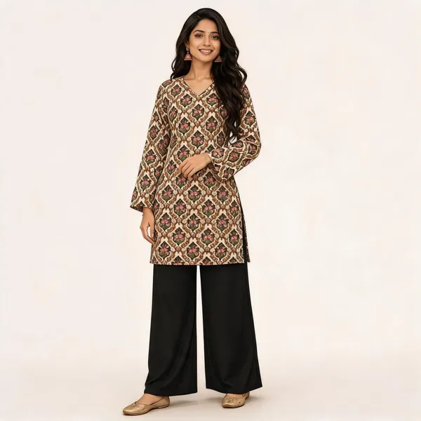 Elegant_Women's_Rayon_Top_Floral_Print_Bell_Sleeves_Back_Dori_Style_Checked_Pattern