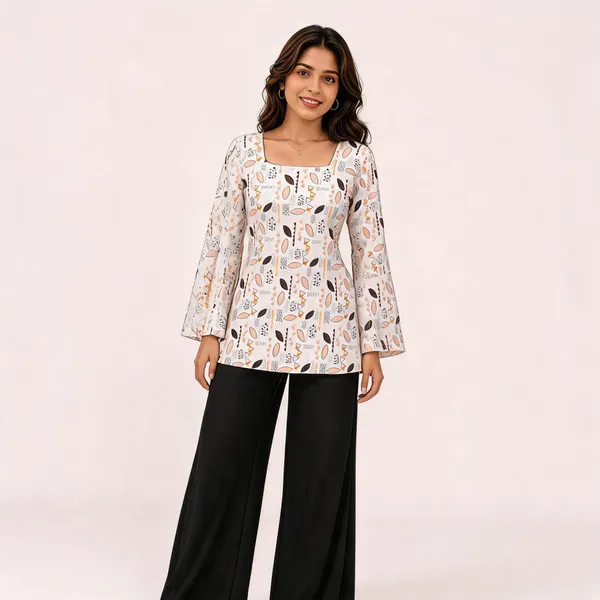Elegant_Women's_Rayon_Top_Floral_Print_Bell_Sleeves_Back_Dori_Style_White
