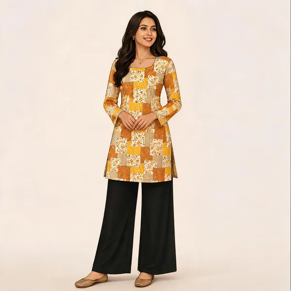 Elegant_Women's_Rayon_Top_Floral_Print_Bell_Sleeves_Back_Dori_Style_Yellow
