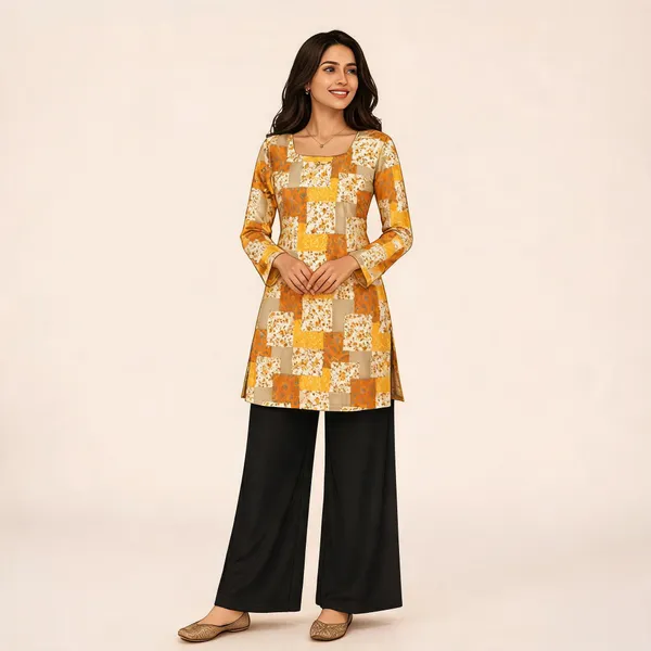 Elegant_Women's_Rayon_Top_Floral_Print_Bell_Sleeves_Back_Dori_Style_Yellow