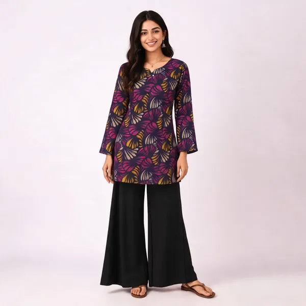 Elegant_Women's_Rayon_Top_Floral_Print_Bell_Sleeves_Back_Dori_Style_Purple