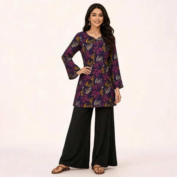 Elegant_Women's_Rayon_Top_Floral_Print_Bell_Sleeves_Back_Dori_Style_Purple