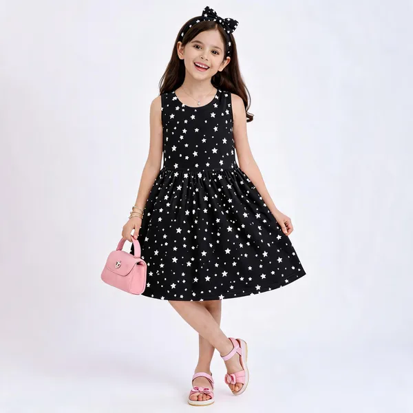 Girls_Printed_Frock_Dress_Black