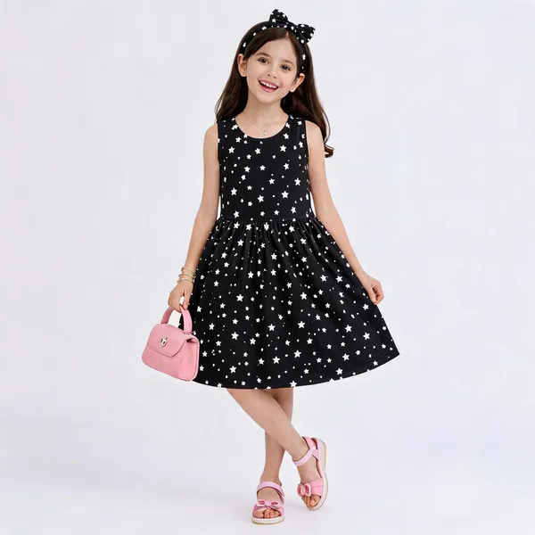 Girls_Printed_Frock_Dress_Black