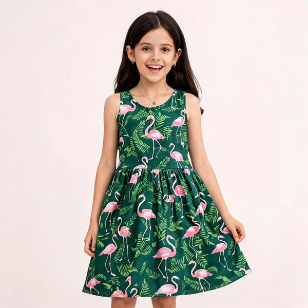 Girls_Printed_Frock_Dress_Green
