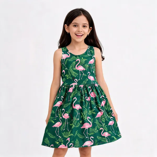 Girls_Printed_Frock_Dress_Green