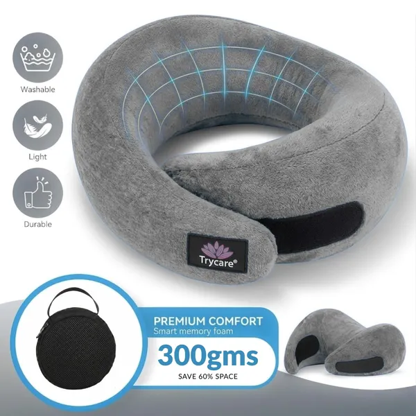 TRYCARE_TravelEase_Memory_Foam_Travel_Neck_Pillow