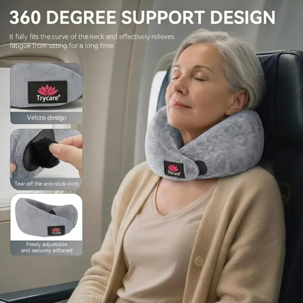 TRYCARE_TravelEase_Memory_Foam_Travel_Neck_Pillow