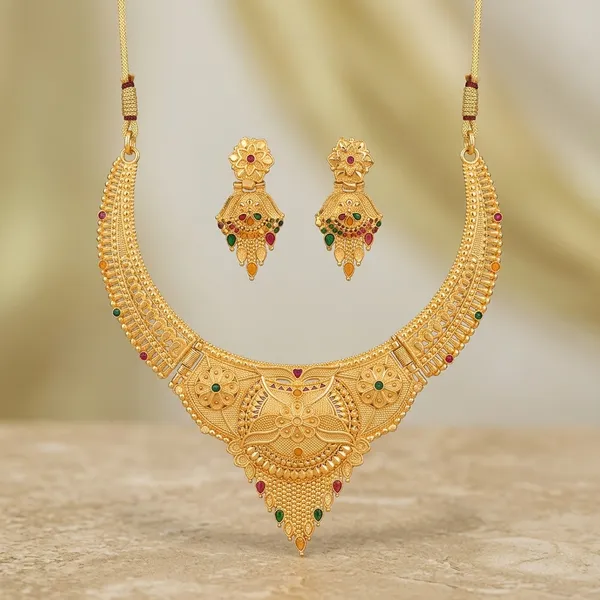 Gold_Brass_Necklace_Set_With_Earrings_For_Women