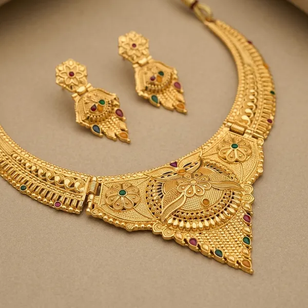 Gold_Brass_Necklace_Set_With_Earrings_For_Women