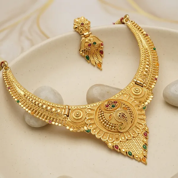 Gold_Brass_Necklace_Set_With_Earrings_For_Women