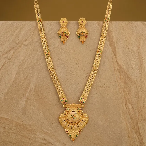 Gold_Brass_Temple_Jewelry_Necklace_Set_For_Women